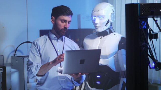 Highly skilled technician thoroughly calibrates both sensory inputs and motor responses in humanoid robots