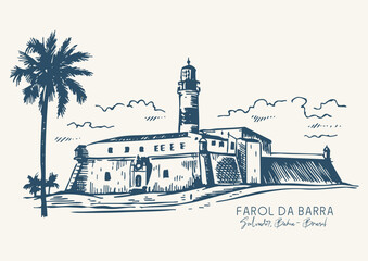 Sketch-style illustration of the Barra Lighthouse, Salvador, Bahia, Brazil.