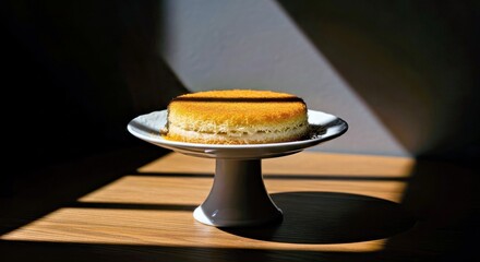 Knafeh on a Pedestal Plate, Highlighted by a Beam of Sunlight, Creating Drama