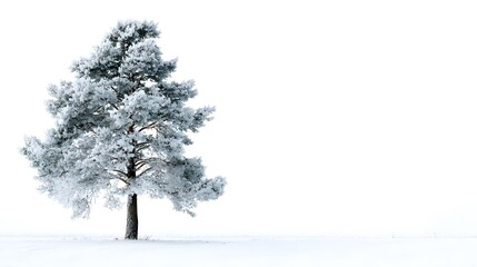 A Lone Evergreen Tree Standing Tall In Vast Snowy Field