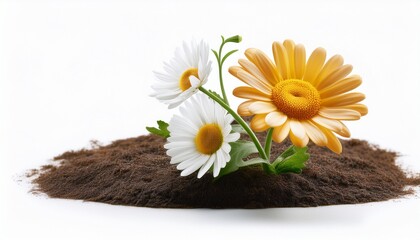 growing blooming daisy isolated on white background