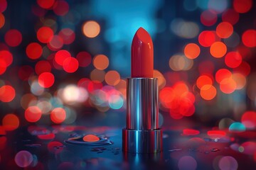 Red Lipstick Elegance: Urban Night Bokeh Shine