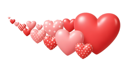 Floating hearts arrangement isolated on transparent background