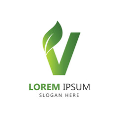 Letter V Leaf Logo Template