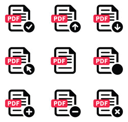 Fototapeta premium Pdf file management icons set with download, upload, add, and delete