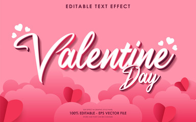 Valentine Day Editable Text Effect with Hearts and Clouds on Pink Background.
