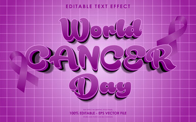World Cancer Day editable text effect with purple ribbons.