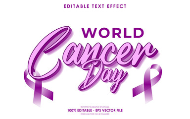 World Cancer Day text effect with purple ribbon.