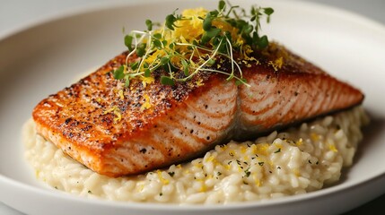 Seared Salmon & Risotto Plated Dish