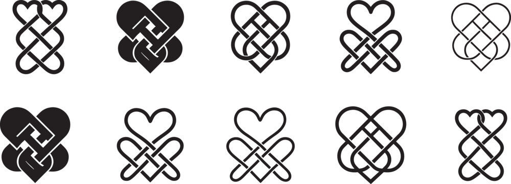   Schwarzes keltisches Serch Bythol Kontur Symbol Set, isolierter Hintergrund, Zeichen ewiger Liebe.