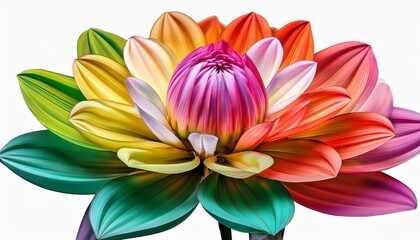 Naklejka premium Vibrant Eight Petal Flower Illustration With Layered Pink Green Orange And Yellow Colors On A Transparent Background