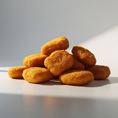 Golden brown chicken nuggets on white surface food