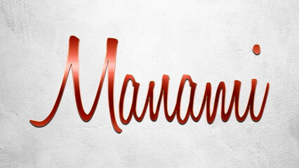 Red 3D text effect of Japanese name Manami on silver background.