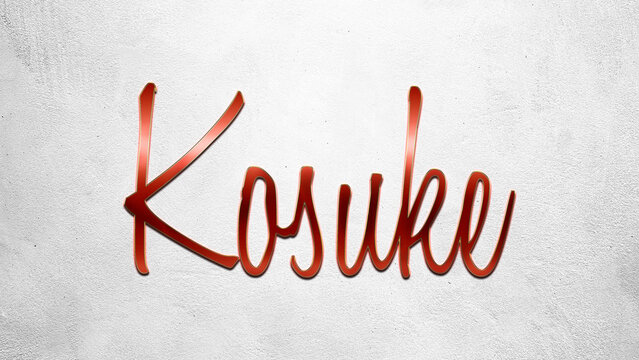 Red 3D text effect of Japanese name Kosuke on silver background.
