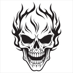 Fiery Skull Icon With Tribal Flames