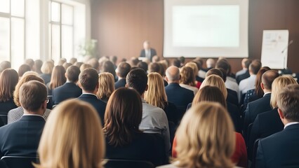 Audience attending a presentation in a conference room setting