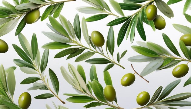 elegant olive branch pattern with green leaves on transparency background - Powered by Adobe