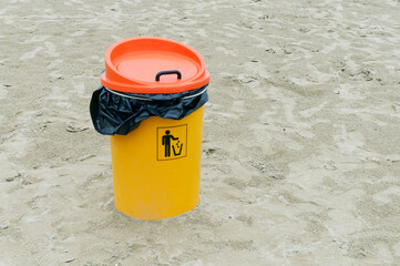 Garbage bin on the beach