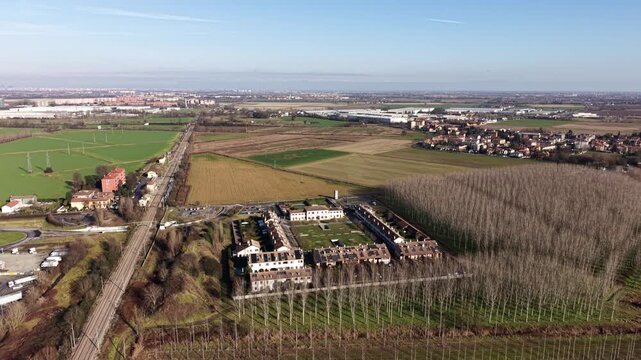 Drone Footage of Modern Residential Development Near Suburban Area. Cascina Adelina, Lombardy, Italy, MI