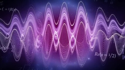Abstract Mathematical Waves and Formulas Displayed in a Cosmic Nebula Background - Powered by Adobe