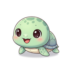 Cute Sea Turtle Chubby Chibi Cartoon Vector Isolated White