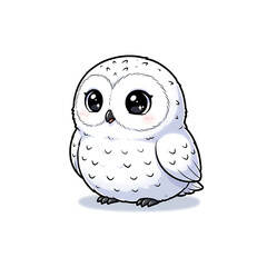 Cute Snowy Owl Chubby Chibi Cartoon Vector Isolated White