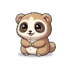 Cute Slow Loris Chubby Chibi Cartoon Vector Isolated White