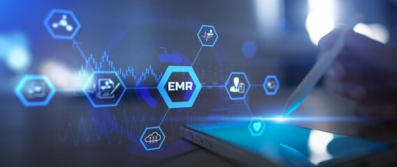 Electronic Medical Records EMR Integration and Patient Data Management Displayed on Digital...