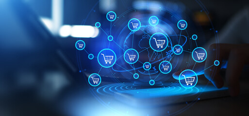 Digital E-commerce and Online Shopping Network Concept.