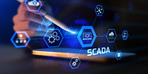 SCADA System and Industrial Automation Network Illustrated as Modern Control Technology Concept.