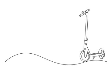 Continuous one line drawing of Electric scooter economical vehicle. Single line drawing illustration of Electric scooter. Having fun electric scooter concept vector art. Doodle line illustration.