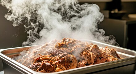  Macro Shot of Glistening Barbacoa With Rising Steam