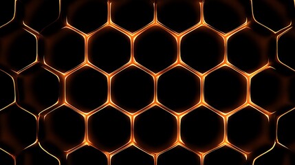 Glowing golden honeycomb pattern on black background, abstract geometric texture, luxury design element, modern futuristic wallpaper, illuminated hexagon grid