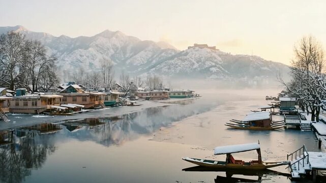 winter landscape of dal lake srinagar kashmir india video
