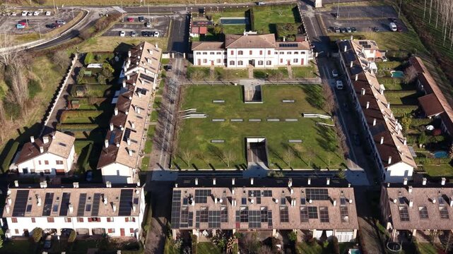 Aerial View Apartment Complex and Housing Area. Cascina Adelina, Lombardy, Italy