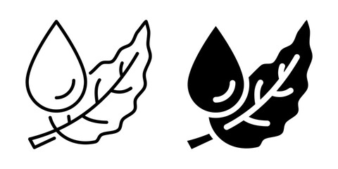 Obraz premium Leaf and water droplet icon for eco concept. Silhouette and line style.