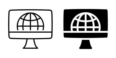 Internet globe icon for global connectivity. Silhouette and line style.
