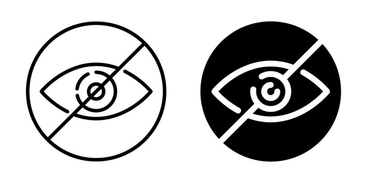 Blocked or inaccessible vision or view symbol. Silhouette and line style.