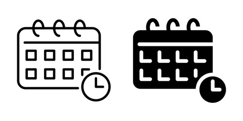 Calendar and clock icon for scheduling concept. Linear and silhouette style.