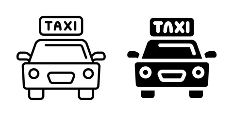 Taxi icon with car and sign for transportation. Linear and silhouette style.