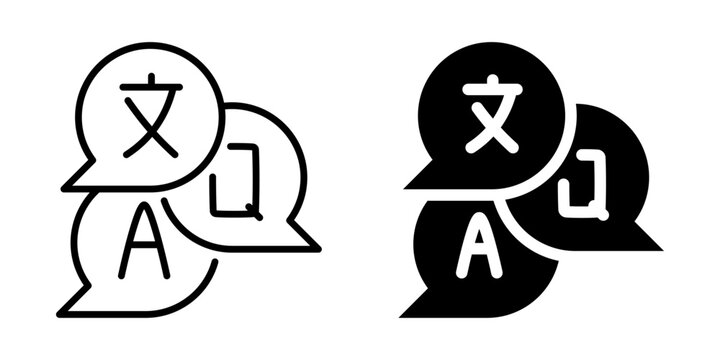 Multilingual communication icon for translation services. Linear and silhouette style.