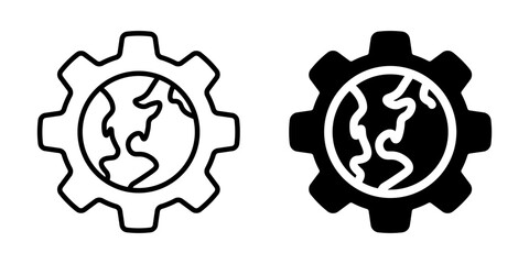 Global industry icon with earth in gear. Silhouette and line style.