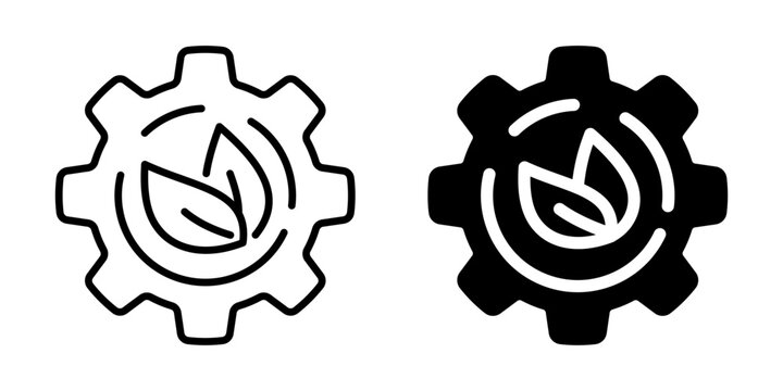 Eco engineering icon with gear and leaf. Silhouette and line style.
