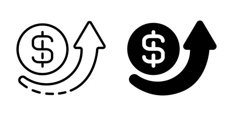Revenue growth icon with dollar sign and upward arrow. Linear and silhouette style.