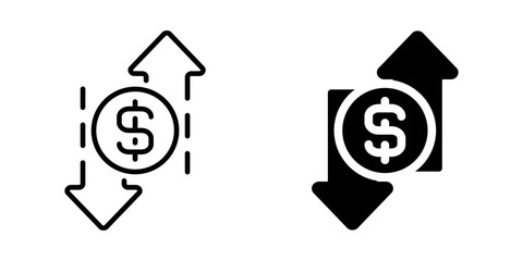 Currency exchange icon with dollar sign and arrows. Linear and silhouette style.