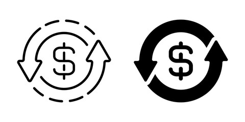 Money circulation icon with dollar sign and arrows. Linear and silhouette style.