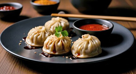 Moody Ambiance Momos Presented With Deep Shadows and Rich Textures in a Low-Light Setting