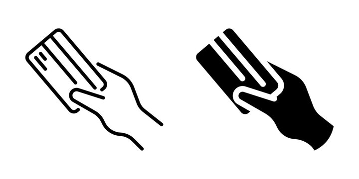 Hand holding credit card icon for payment. Linear and silhouette style.