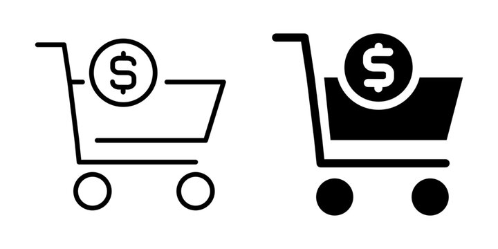 Shopping cart icon with dollar symbol. Linear and silhouette style.