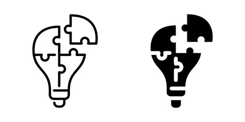 Puzzle piece light bulb innovation icon. Line and silhouette icon.